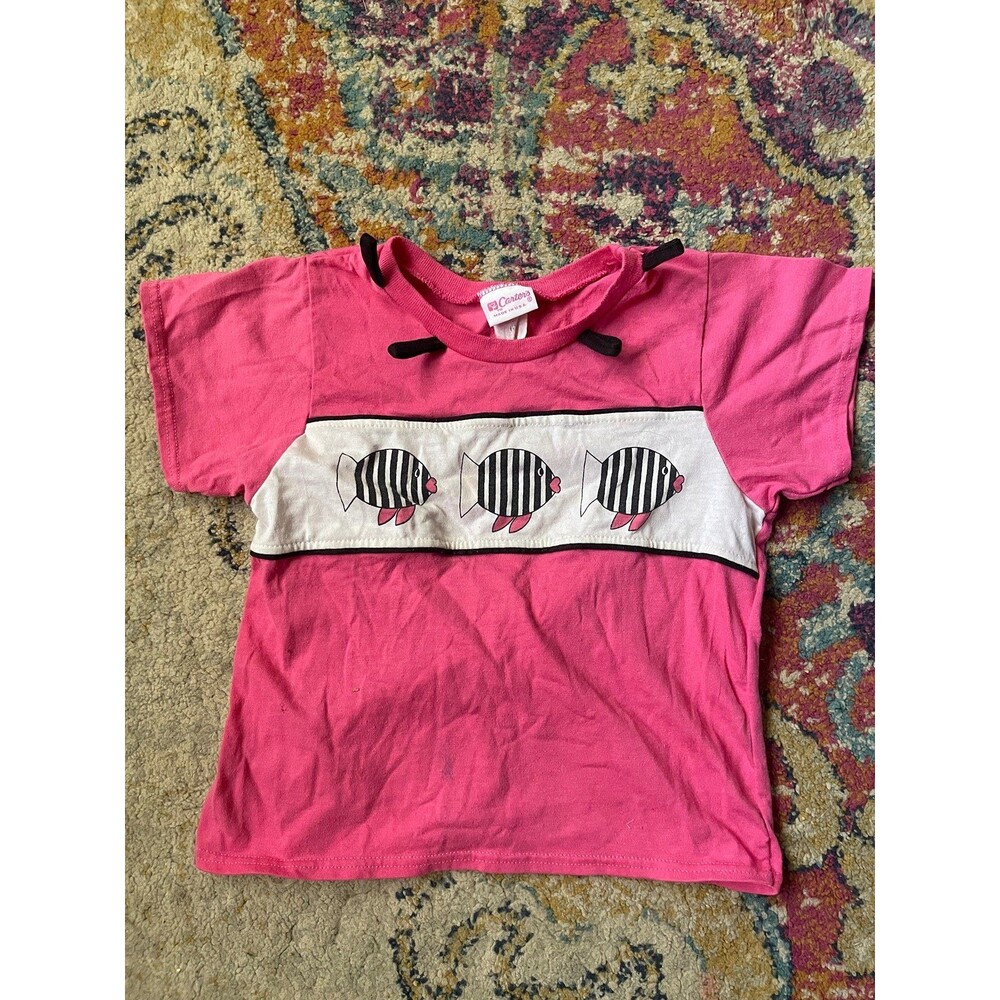 Vintage 80s Carter's Pink Striped Fish Graphic Tee